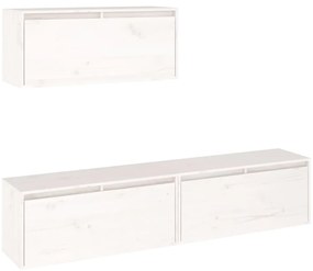 3100135 vidaXL ТВ шкафове, 3 бр, бели, бор масив