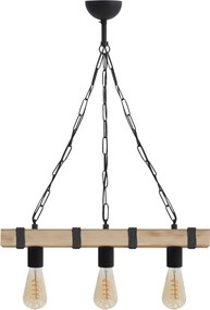 Дървен таванен лампион Vero TopMebel в натурален - черен цвят 50x8x65cm