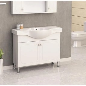 Долен шкаф за баня ICP 10080 "АЙВЪН" Inter Ceramic, PVC, бял, с две врати, с умивалник, 102.5x85x48см