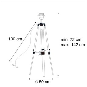 Ръстична подова лампа триножник дърво с античен месинг - Cortin