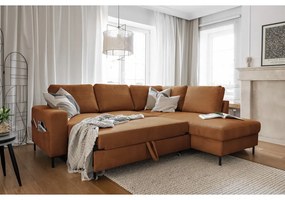 Оранжево-кафяв разтегателен ъглов диван от рипсено кадифе (десен ъгъл) Lofty Lilly – Miuform