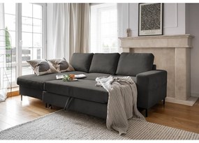 Тъмносив разтегателен ъглов диван от рипсено кадифе (ляв ъгъл) Lofty Lilly – Miuform