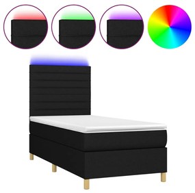 3135479 vidaXL Боксспринг легло с матрак и LED, черна, 90x190 см, плат