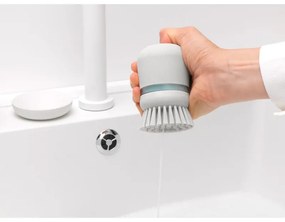 Дозатор за течен сапун с четка за миене на съдове Brabantia Sinkside 1003318, 100 мл, Полиестерни четчици, Поставка, Светлосив