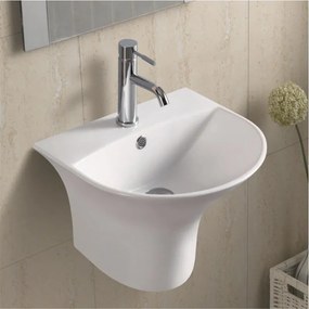 Мивка за баня ICC 4825, Inter Ceramic, стенен монтаж, с отвор за смесител и преливник, порцелан, бял, 48x42.5x33.5см