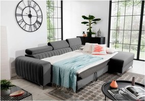 Тъмносив кадифен разтегателен ъглов диван с място за съхранение (десен ъгъл) Grayson – ELTAP