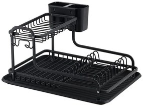 Сушилник за съдове Luigi Ferrero FR-4028AD, 43x38.5x22 см, 2 нива, Тава за отцеждане, Неплъзгащ се, Стойки, Черен