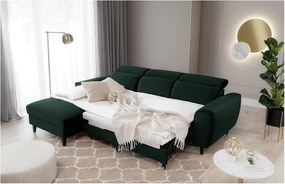 Тъмнозелен кадифен разтегателен ъглов диван с място за съхранение (ляв ъгъл) Foble – ELTAP
