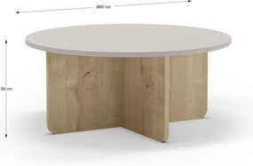 Кремава/естествена кръгла масичка за кафе от декор от дъб ø 80 cm Hillary – Marckeric