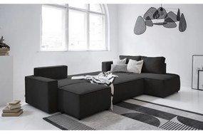 Антрацитен разтегателен ъглов диван от рипсено кадифе (десен ъгъл/"U" форма) Brave Dave – Miuform