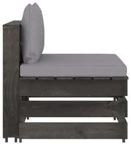 3068121 vidaXL Секционен среден диван с възглавници, сиво импрегнирано дърво