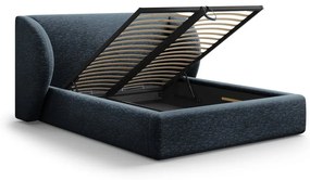 Тъмносиньо двойно тапицирано легло с място за съхранение с включена подматрачна рамка 160x200 cm Miley – Micadoni