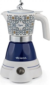 Електрическа кафеварка Ariete Moka Vintage Capri 1358/1C, 400W, 4 чаши, Безжична употреба, Въртяща се на 360 градуса основа, Бял/Син