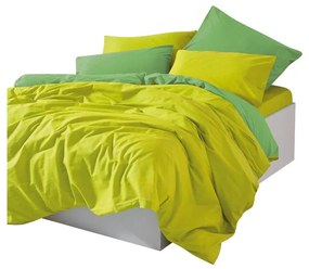 Жълто-зелено двойно удължено спално бельо от памук Renforcé с включен долен чаршаф, 4 части 200x220 cm Sage – Mijolnir