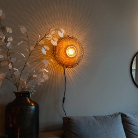 Ориенталска стенна лампа бамбук 35 см с щепсел - Rina