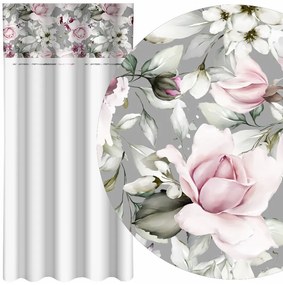 Обикновена бяла завеса с принт на розови божури Ширина: 160 см | Дължина: 250 см