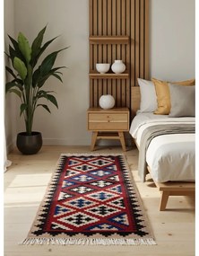 Червена двустранна ръчно изработена вълнена пътека 60x190 cm Kamal Rami – Nouristan