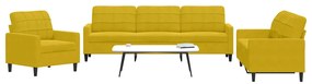 3278437 vidaXL Комплект дивани от 3 части с възглавници, жълт, кадифе
