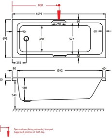 Вана Carron Quantum Integra-170 x 70 cm.-χωρίς υδρομασάζ