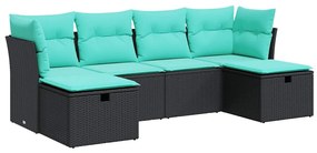 3325323 vidaXL Градински диван с възглавници, 6 части, черен, полиратан