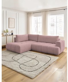 Розов сгъваем/с място за съхранение ъглов диван (ляв ъгъл/L форма) Fuji – Bobochic Paris