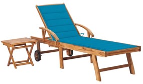 3063025 vidaXL Шезлонг с масичка и шалте, тиково дърво масив
