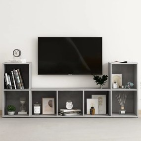 3080019 vidaXL Комплект ТВ шкафове от 3 части, бетонно сив, инженерно дърво