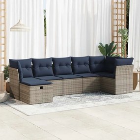 3325307 vidaXL Градински диван с възглавници, 7 части, полиратан, сив