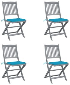 3064567 vidaXL Сгъваеми градински столове, 4 бр, с възглавници, акация масив