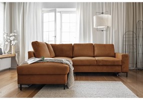 Оранжево-кафяв разтегателен ъглов диван от рипсено кадифе (ляв ъгъл) Lofty Lilly – Miuform