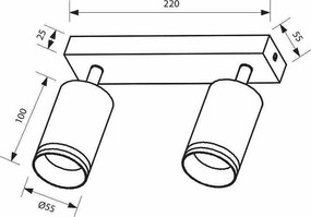 Линеен спот за таван KING, черен, 2хGU10