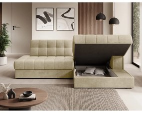 Светлокафяв кадифен сгъваем ъглов диван (десен ъгъл) Blezalt – ELTAP
