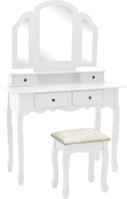 289322 vidaXL Комплект тоалетка с табуретка, бял, 100x40x146 см, пауловния