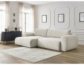 Кремав разтегателен ъглов диван от рипсено кадифе (ляв ъгъл) Lucien – Bobochic Paris