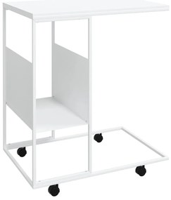 343111 vidaXL Помощна маса с колелца бяла 55x36x63,5 см инженерно дърво