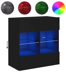837093 vidaXL Стенен ТВ шкаф с LED осветление, черен, 58,5x30x60,5 см