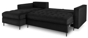 Ъглов разтегателен диван от черно кадифе , ляв ъгъл Santo - Milo Casa