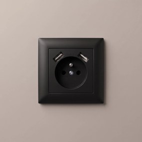 Единичен контакт със заземяване + 2x USB-A OSTE JNH003-G Black