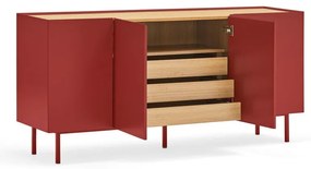 Червен нисък скрин от декор от дъб 165x78 cm Arista – Teulat