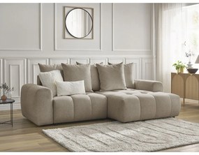 Бежов шенилов сгъваем/с място за съхранение ъглов диван (десен ъгъл) Roxelane – Bobochic Paris