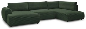 Тъмнозелен разтегателен ъглов диван от рипсено кадифе (ляв ъгъл/"U" форма) Lucien – Bobochic Paris