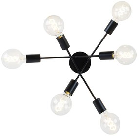 Дизайнерски таванен аплик черен 6-светлина - Sputnik