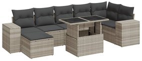 3326843 vidaXL Градински комплект с възглавници, 8 части, светлосив полиратан