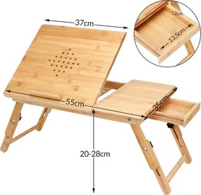 Бамбукова масичка за лаптоп с вентилационни отвори и чекмедже 55 x 28 x 35 cm