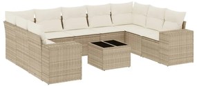 3255345 vidaXL Градински диван с възглавници, 10 части, бежов полиратан