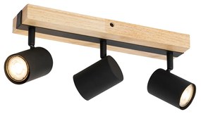 Таванна лампа черна с дърво 3-светлинна регулируема правоъгълна - Jeana