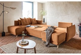 Ъглов разтегателен диван от велур в тухлен цвят (ляв ъгъл/"U") Lazy Lukka - Miuform