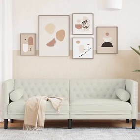 372700 vidaXL Честърфийлд диван с болстери, 3-местен, кремави, кадифе