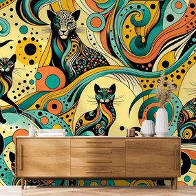 Самозалепващ фототапет – Цветни абстрактни котки