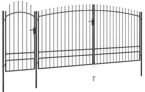 Градинска оградна порта с пики, 5x2,45 м, черна